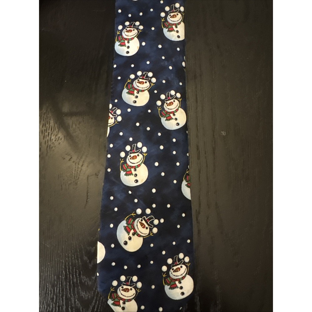Hallmark Yule Tie Greetings Christmas Silk Necktie Snowman Frosty Pattern